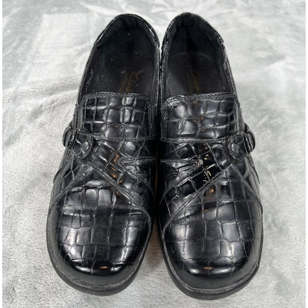 Clarks Collection May Marigold Womens 9.5 Black Patent Croc Loafers Slip On